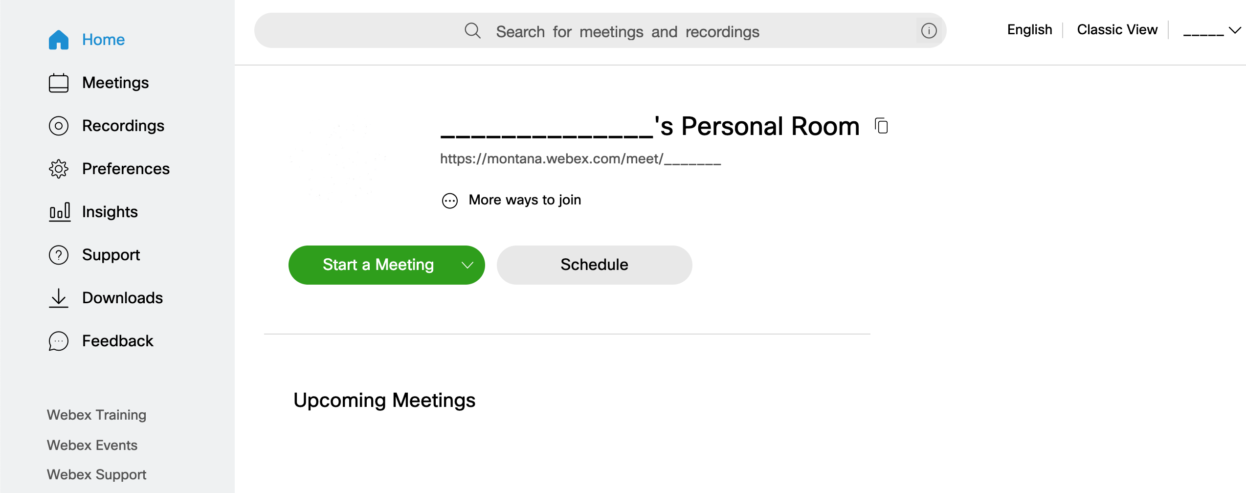 Webex meetings tab